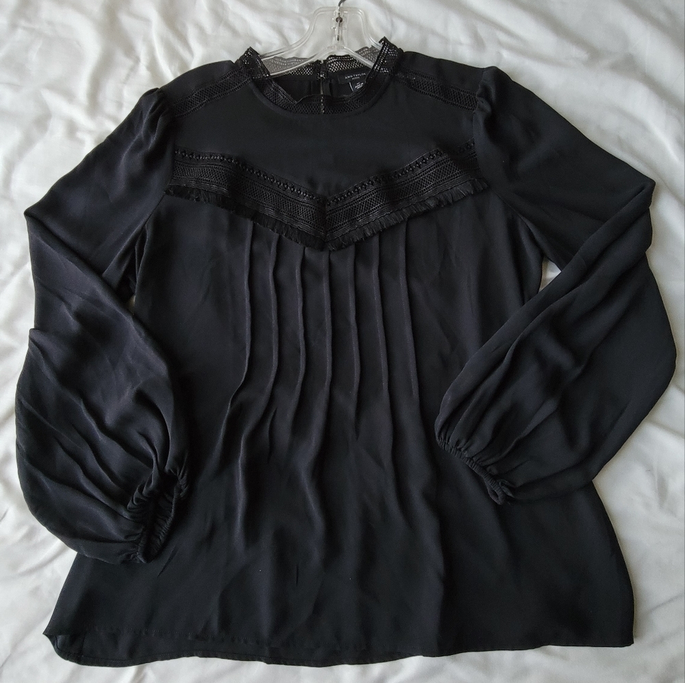 Ann Taylor, size Medium Petite, black, long sleeves blouse